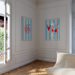 Blue Stripe Coastal Poster Set