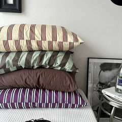 Retro Striped Cotton Pillowcase