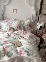 Pink Floral Ruffle Cotton Bedding Set