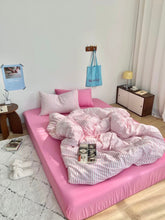 Preppy Aesthetic Pink Striped Duvet Cover Set