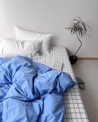 Solid Blue Cotton Duvet Cover Set