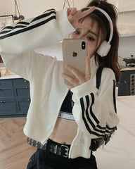 White Striped Sleeves Sports Jacket