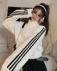 White Striped Sleeves Sports Jacket