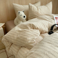 Japandi Aesthetic Beige Striped Duvet Cover Set