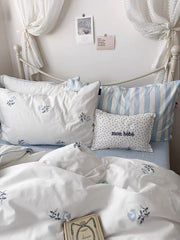 White Floral Cotton Duvet Cover Set
