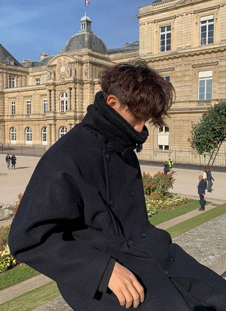 Black High Neck Buttoned Winter Coat