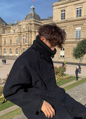 Black High Neck Buttoned Winter Coat