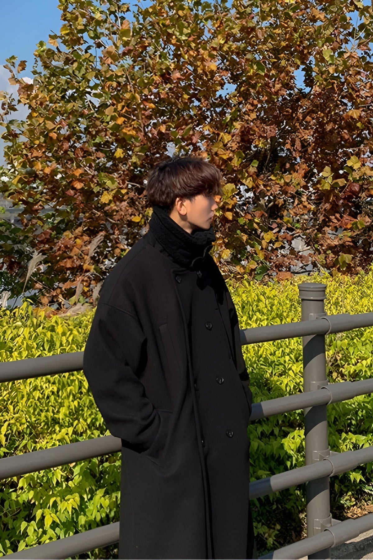 Black High Neck Buttoned Winter Coat