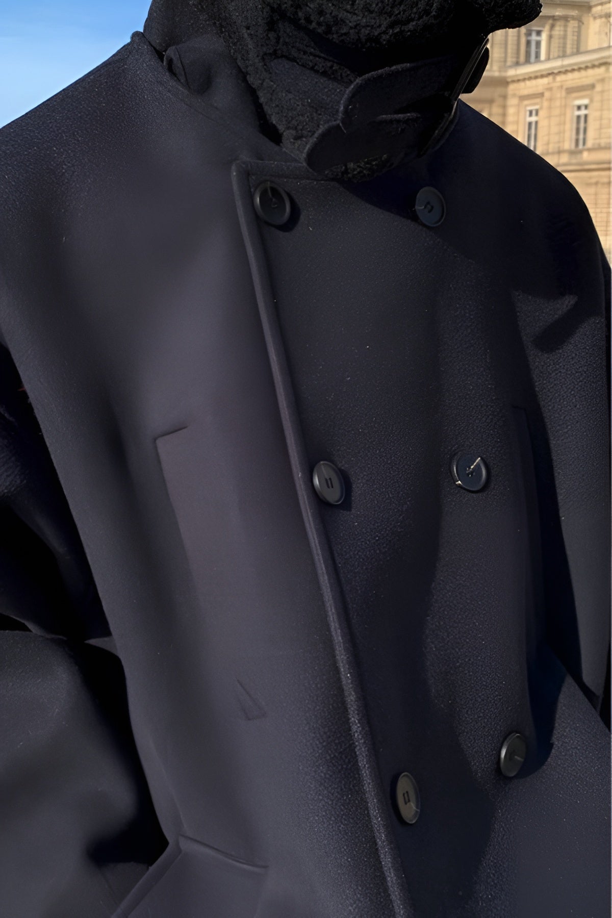 Black High Neck Buttoned Winter Coat