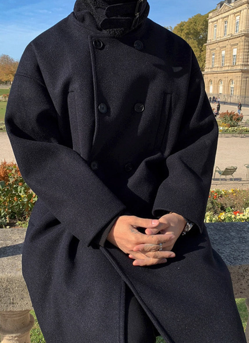 Black High Neck Buttoned Winter Coat