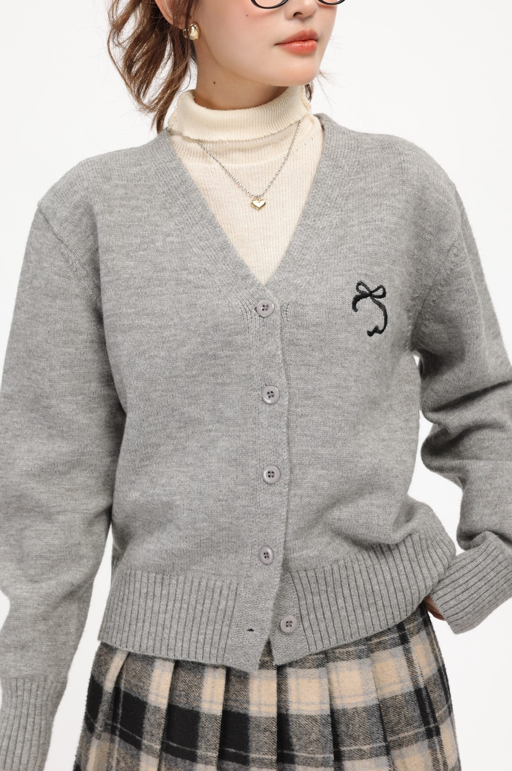 Grey Academy Style V-Neck Cardigan