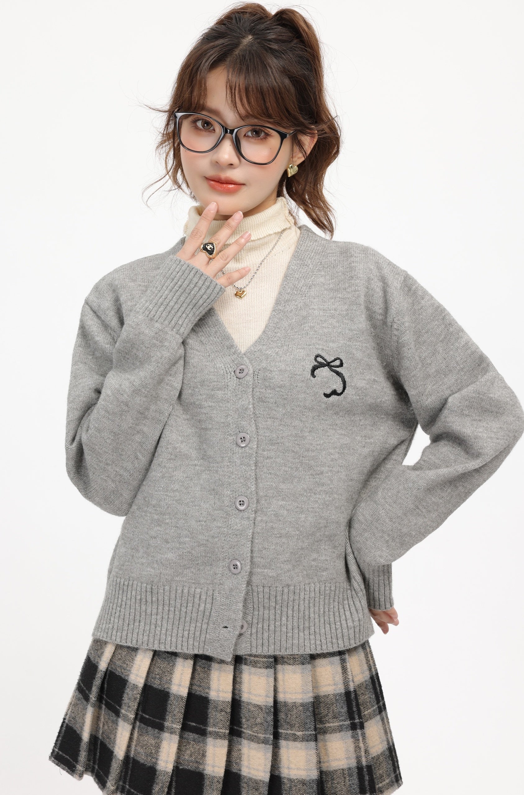 Grey Academy Style V-Neck Cardigan