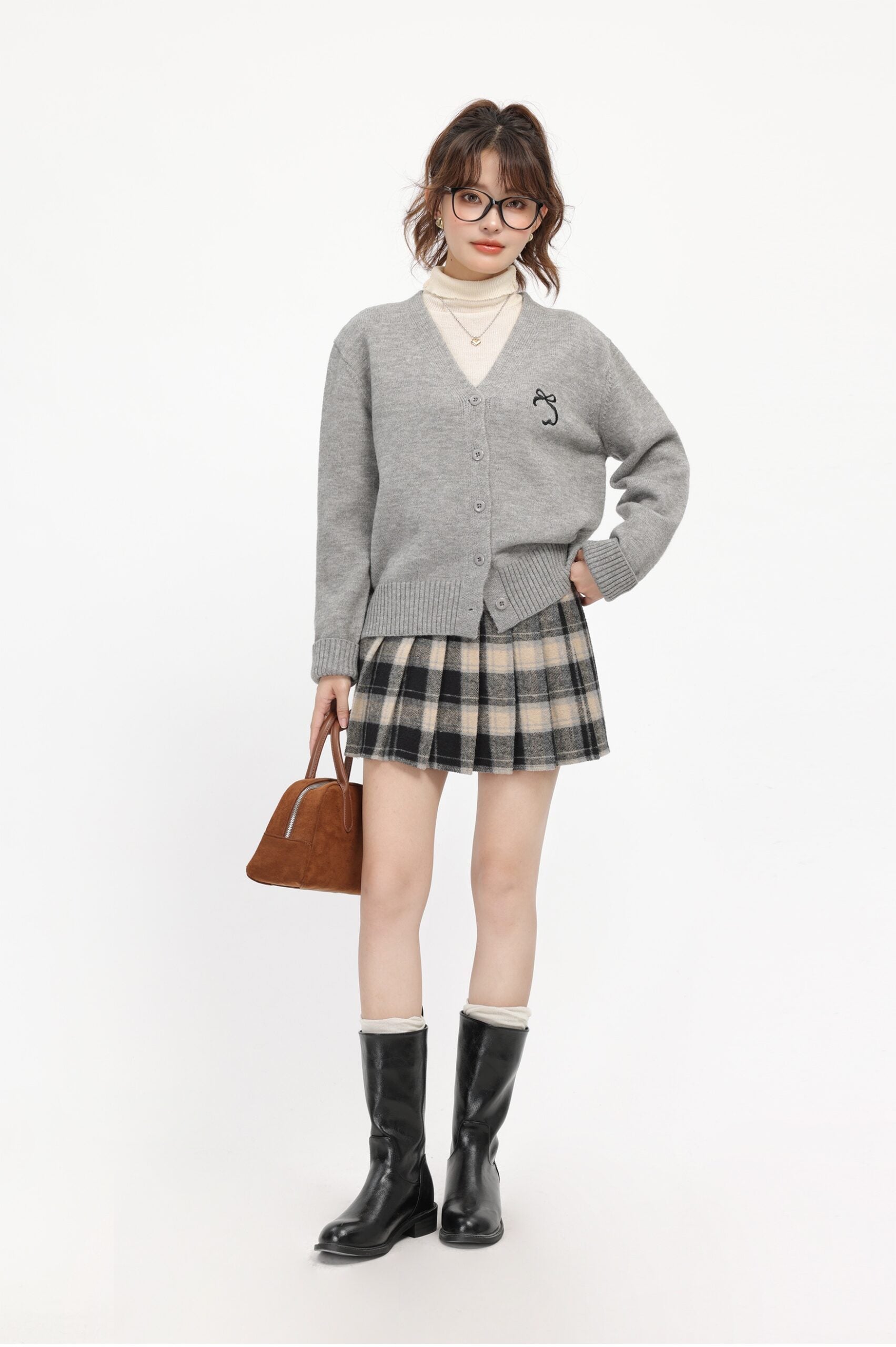 Grey Academy Style V-Neck Cardigan