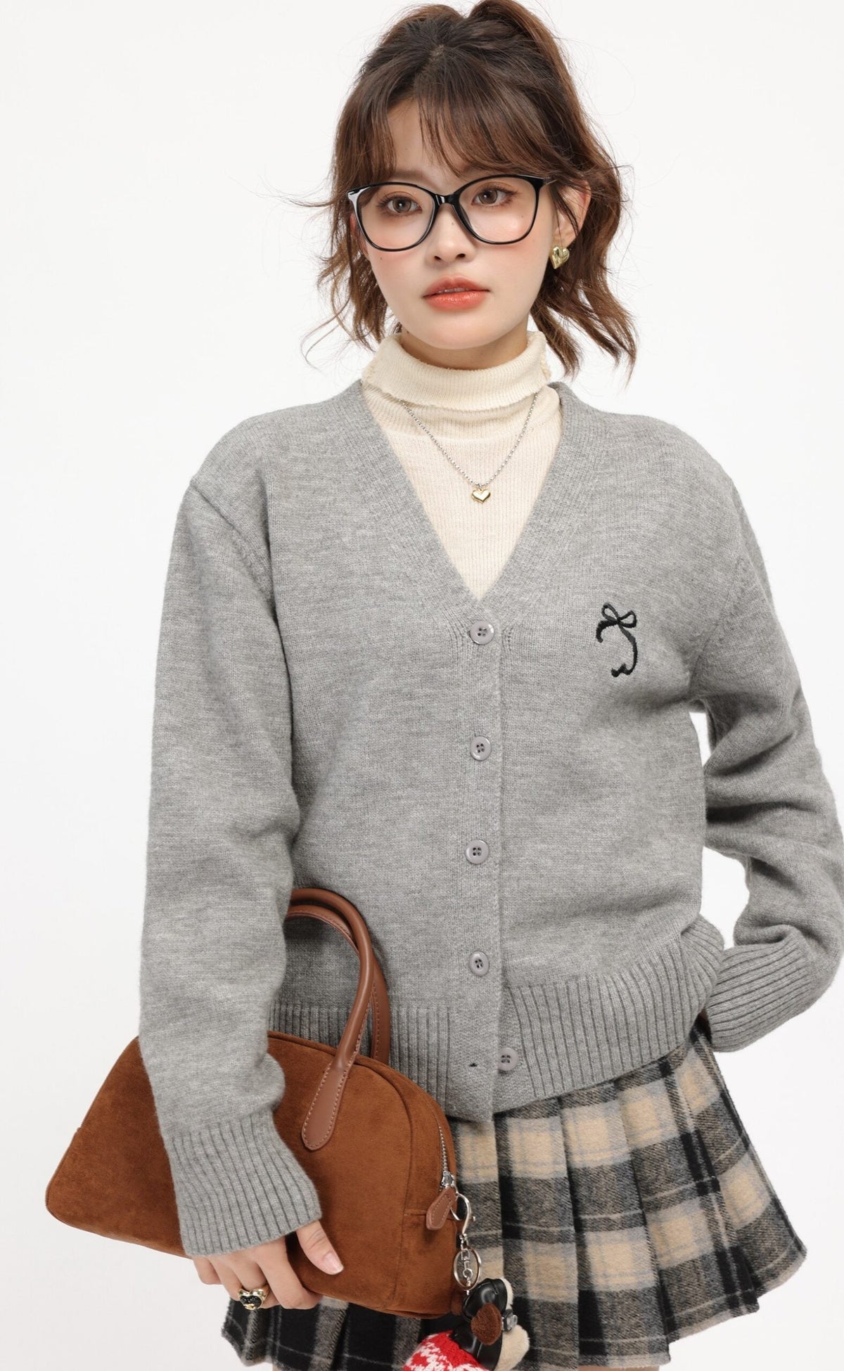Grey Academy Style V-Neck Cardigan