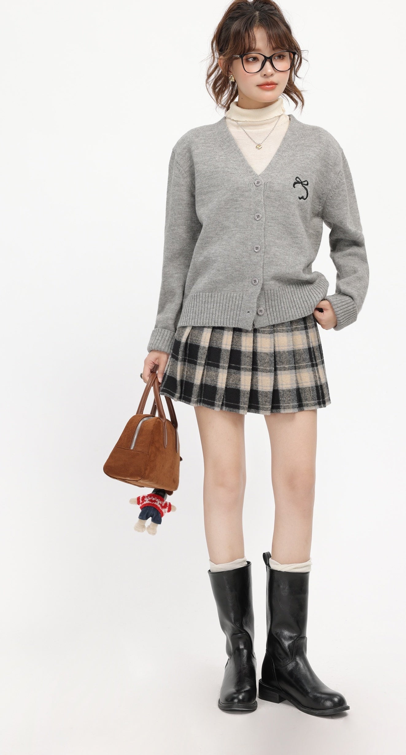 Grey Academy Style V-Neck Cardigan