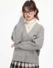 Grey Academy Style V-Neck Cardigan