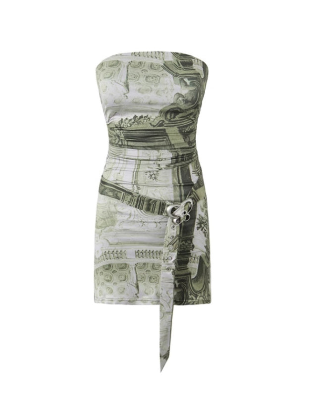 Green Bodycon Belted Tube Dress