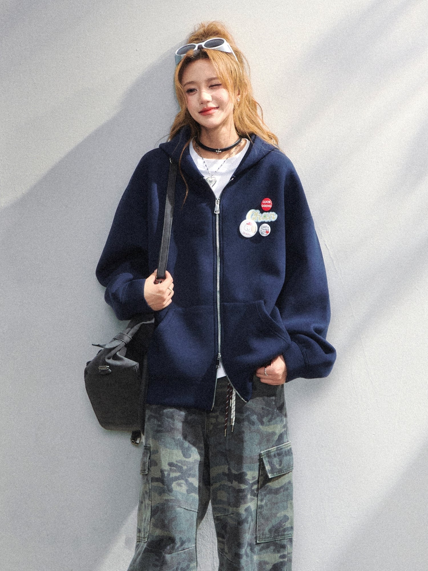 Air Layer Hoodie Badge Design Zip Up Jacket