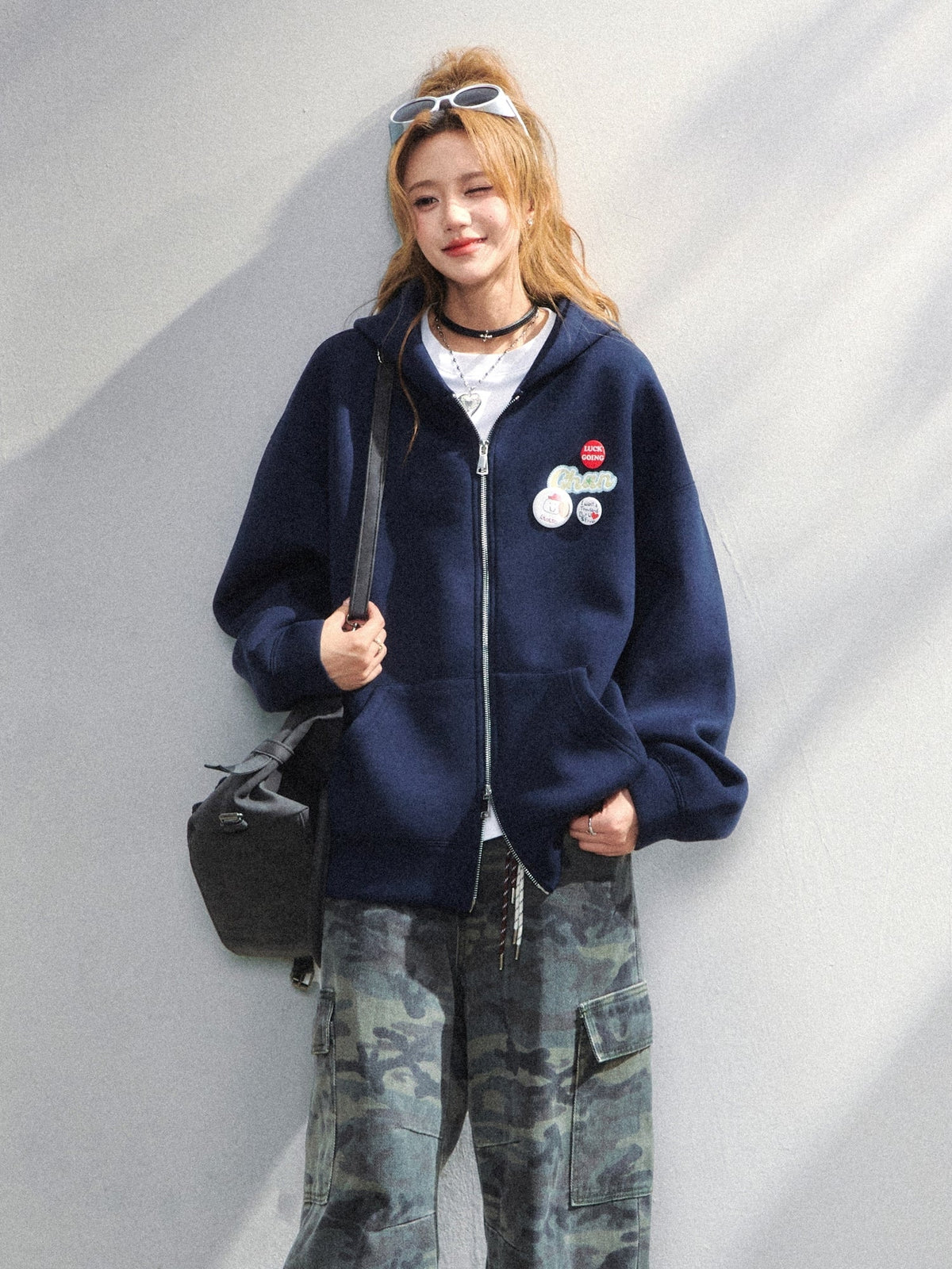 Air Layer Hoodie Badge Design Zip Up Jacket