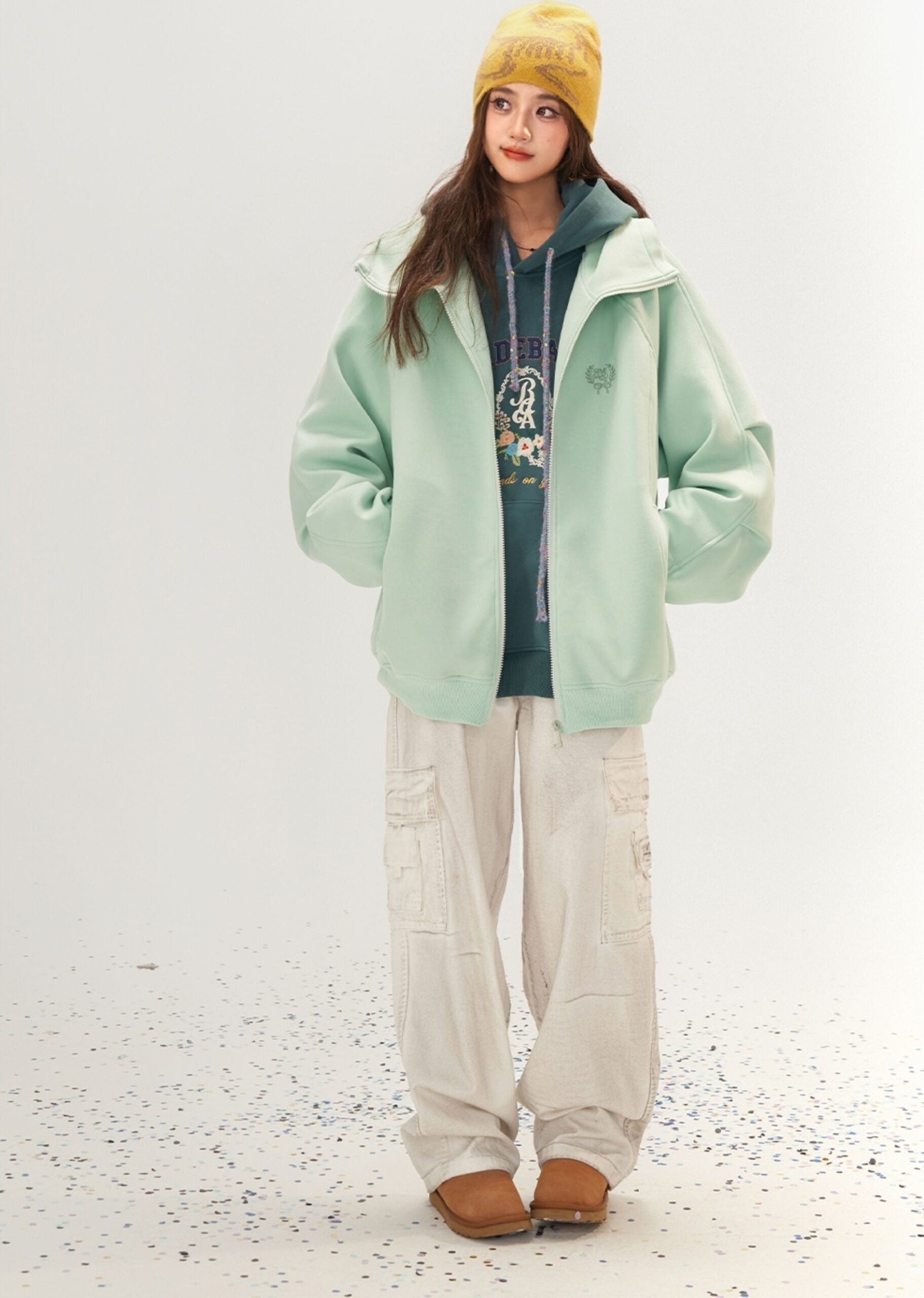 Airy Oversized Zip Up Sweatshirt Jacket