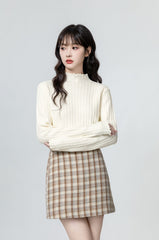 Almond Ruffled Knit Sweater Top