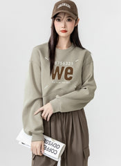 American Style Letter Print Cropped Crewneck Sweatshirt