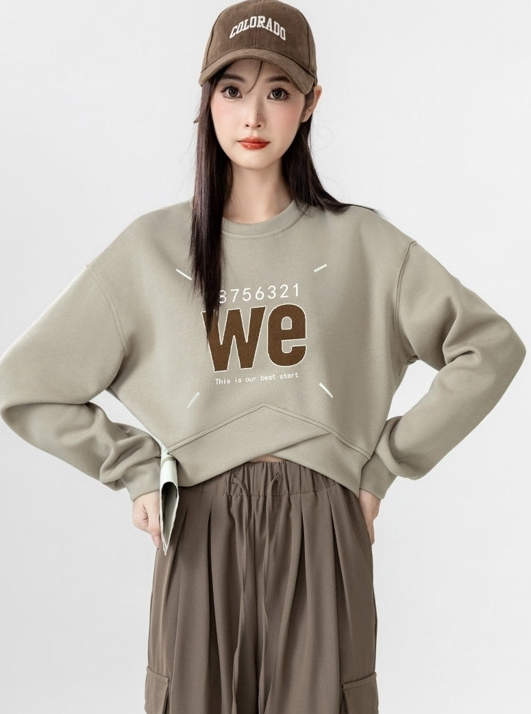 American Style Letter Print Cropped Crewneck Sweatshirt