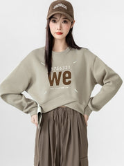 American Style Letter Print Cropped Crewneck Sweatshirt