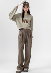 American Style Letter Print Cropped Crewneck Sweatshirt