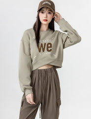 American Style Letter Print Cropped Crewneck Sweatshirt