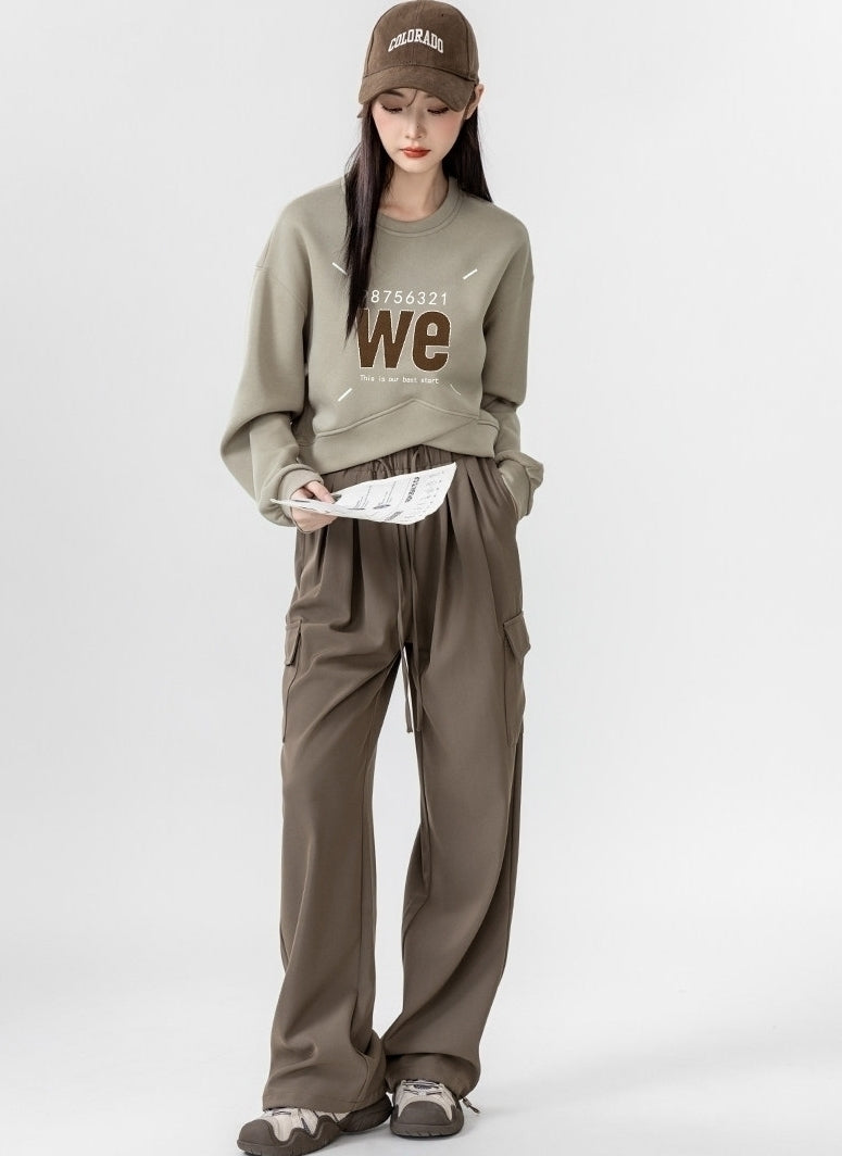 American Style Letter Print Cropped Crewneck Sweatshirt