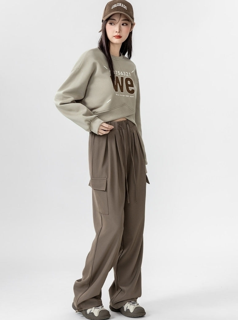 American Style Letter Print Cropped Crewneck Sweatshirt