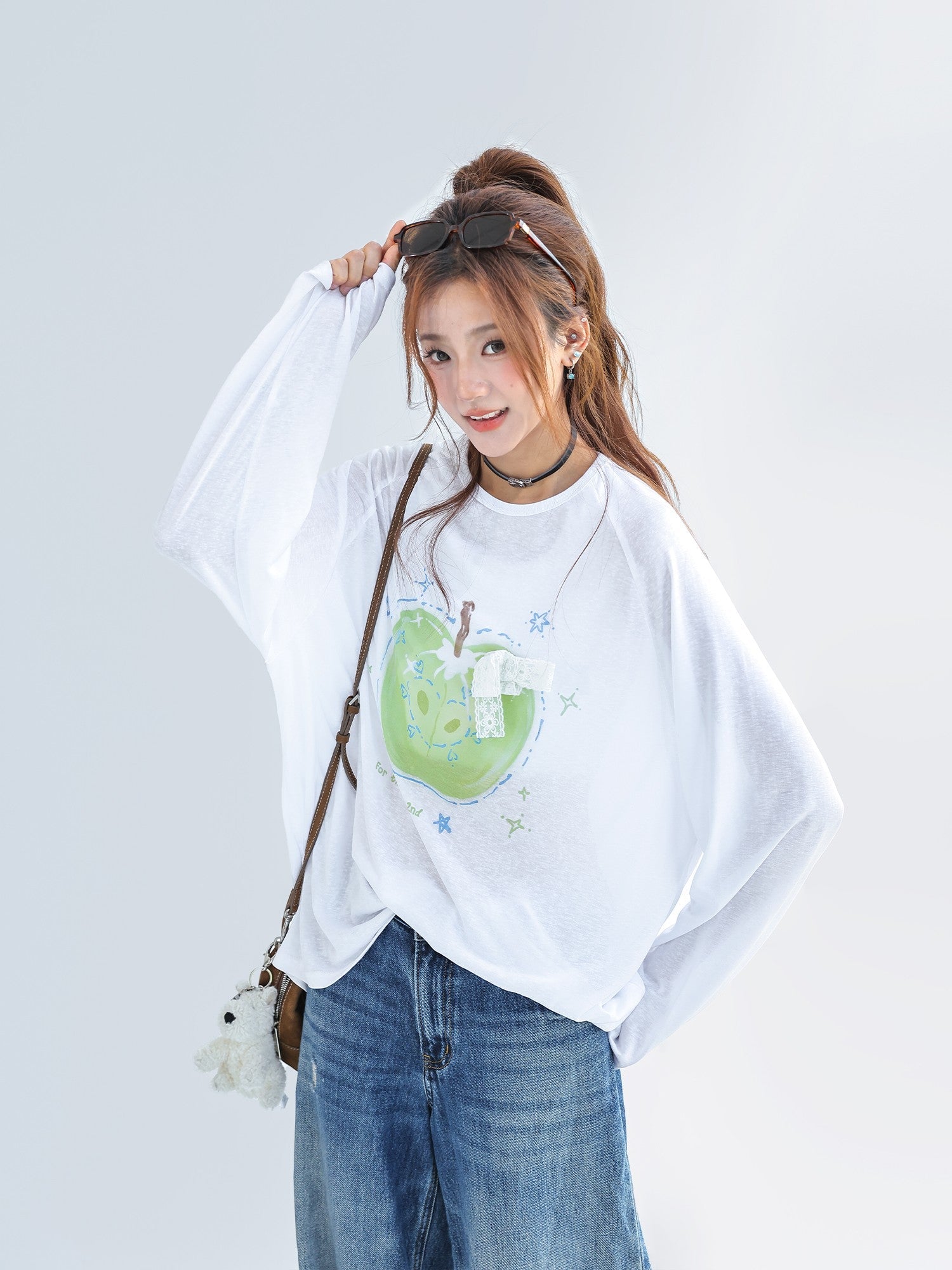 Apple Print Lyocell Lace Sun Protection Top
