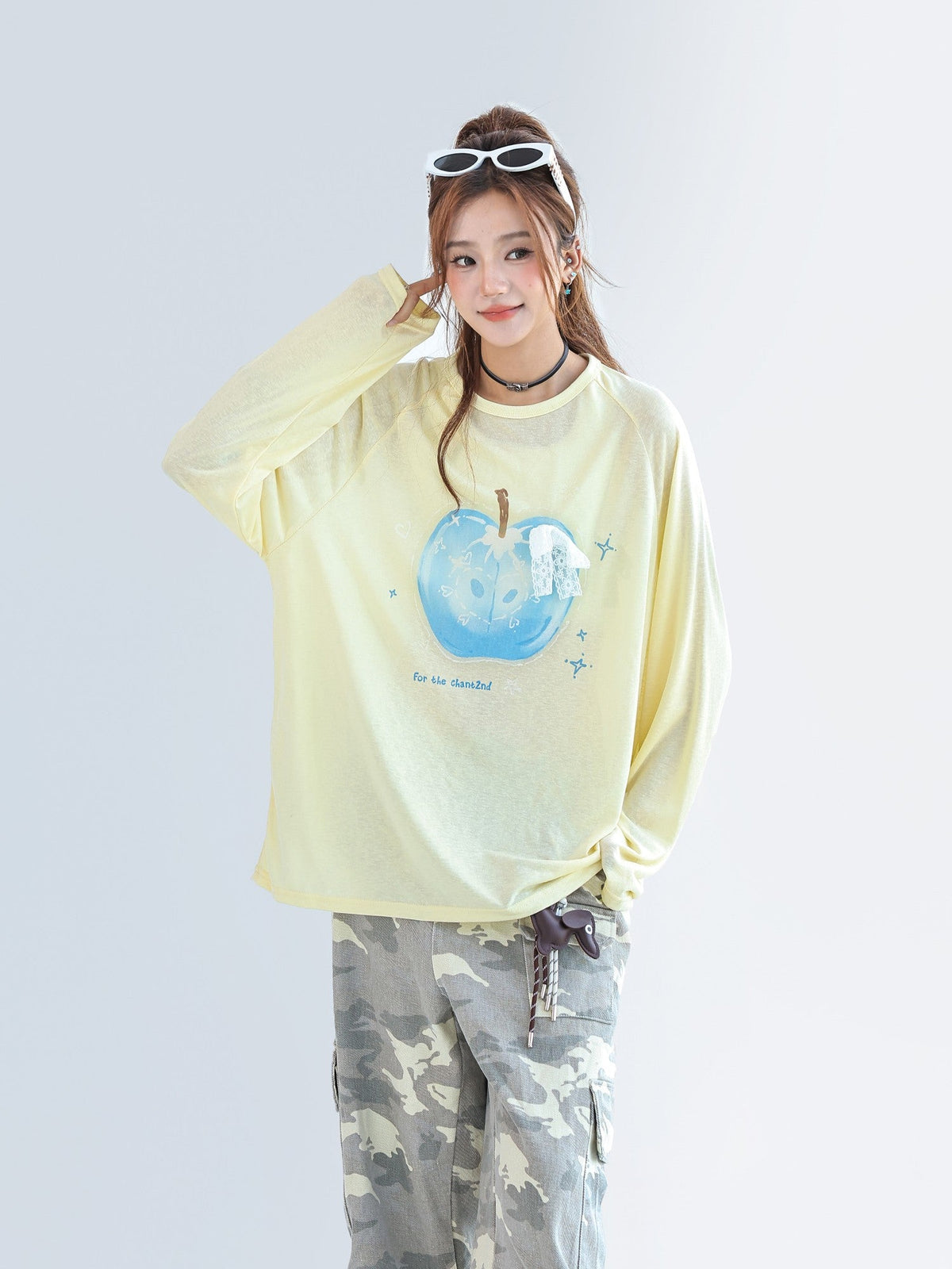 Apple Print Lyocell Lace Sun Protection Top