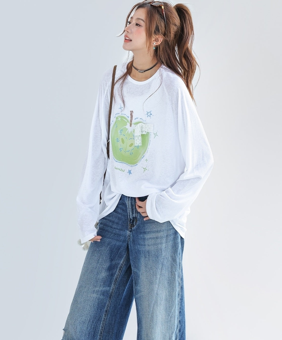 Apple Print Lyocell Lace Sun Protection Top