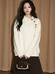 Apricot Collared Slouchy Sweater Pullover Top