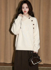 Apricot Collared Slouchy Sweater Pullover Top