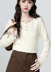 Apricot Crewneck Long Sleeve Layering Base Top