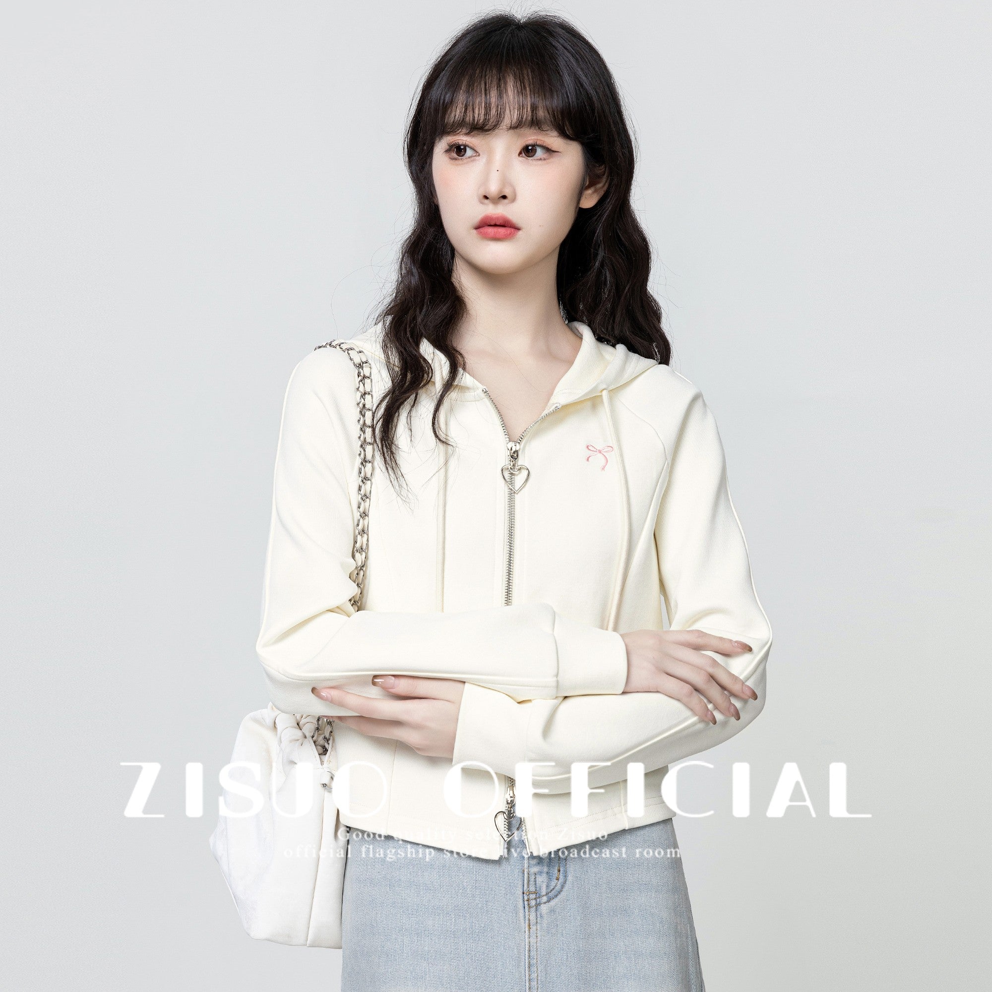 Apricot Hooded Jacket With Double Zippers