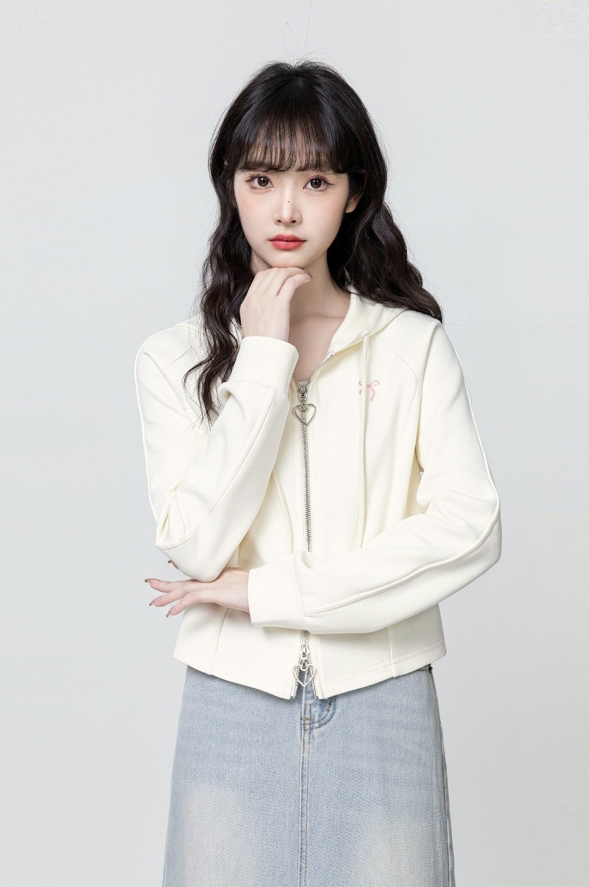 Apricot Hooded Jacket With Double Zippers