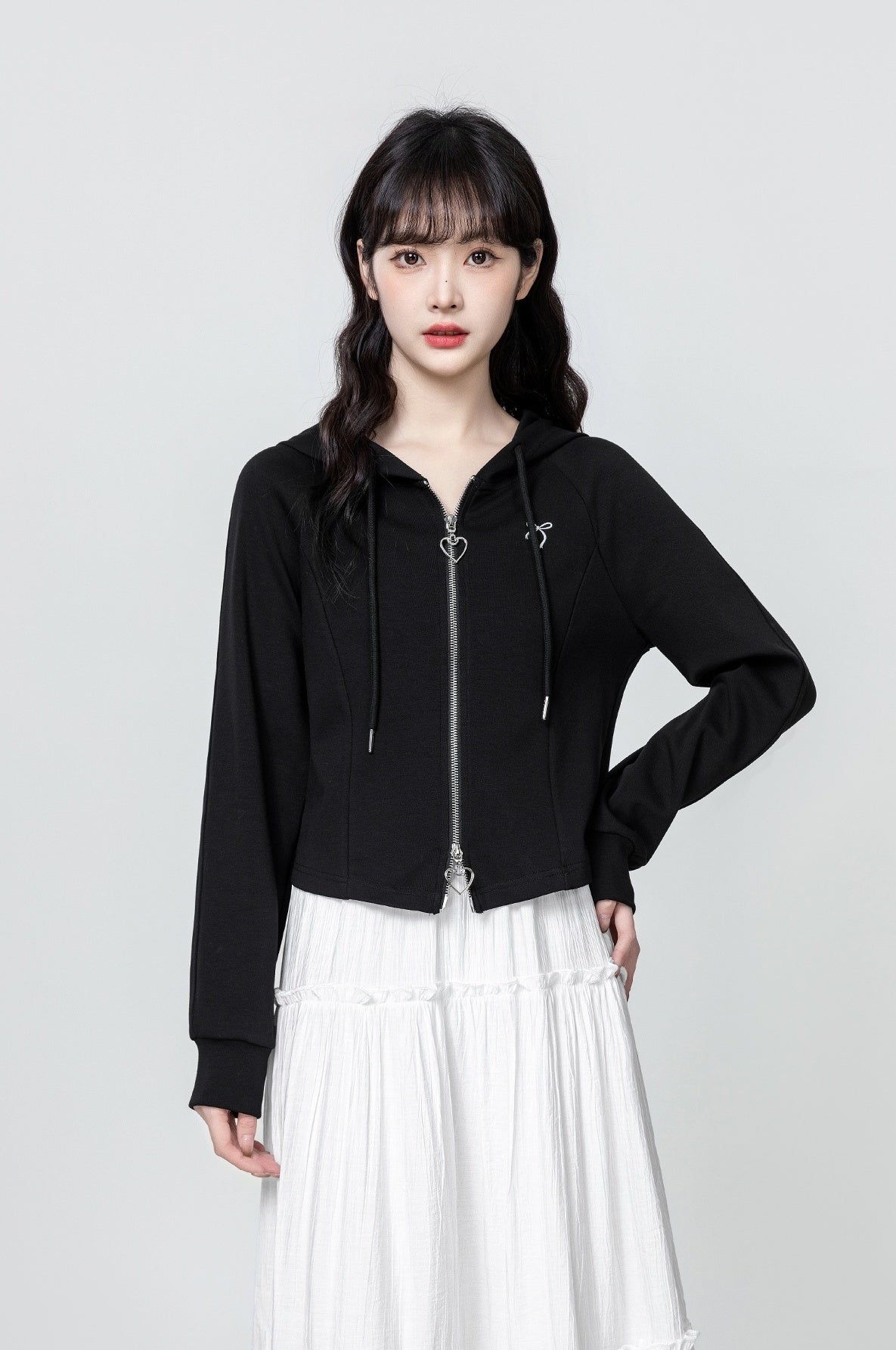 Apricot Hooded Jacket With Double Zippers