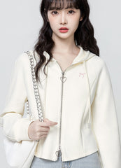 Apricot Hooded Jacket With Double Zippers