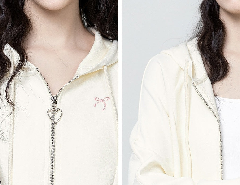 Apricot Hooded Jacket With Double Zippers