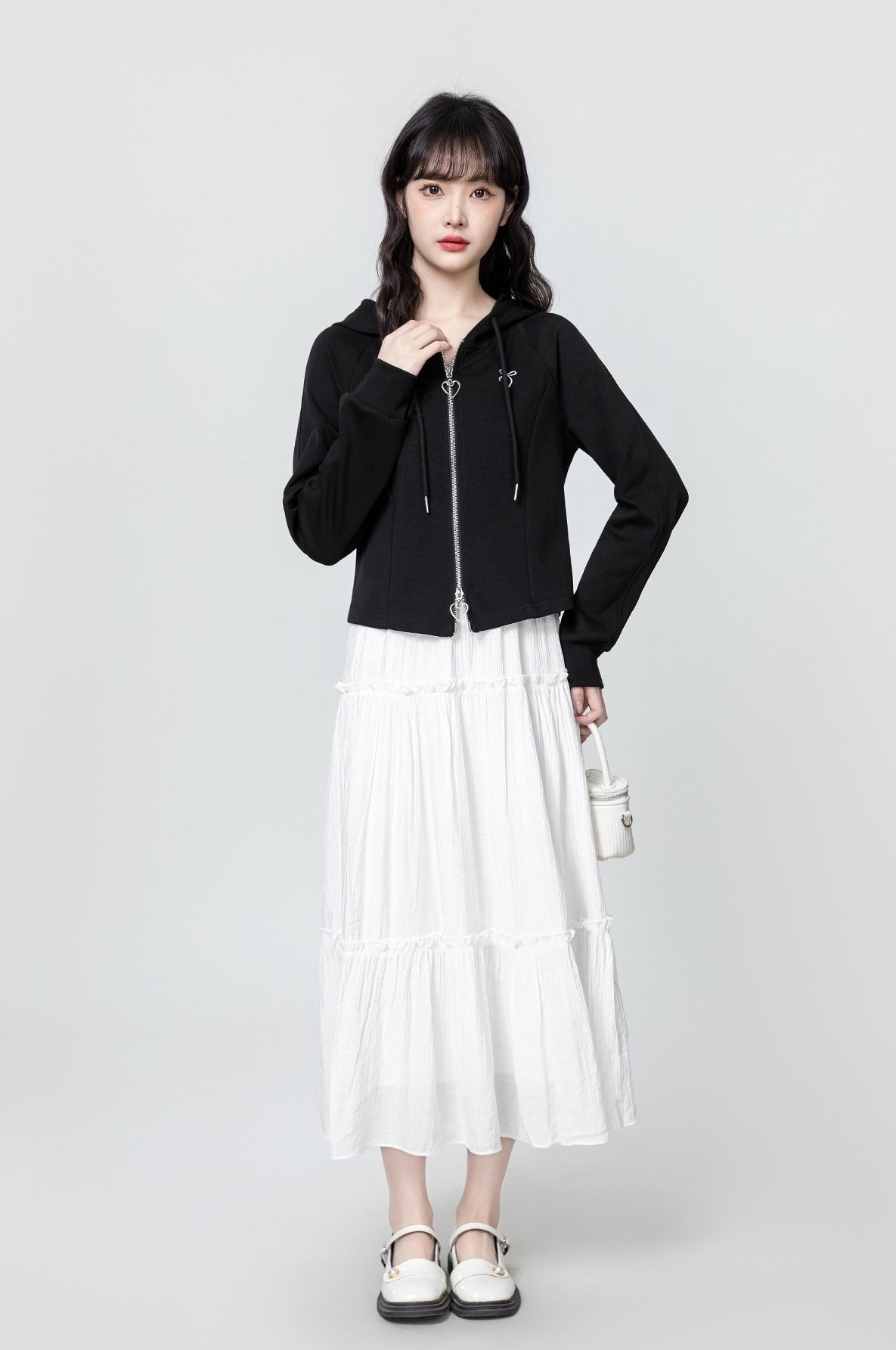 Apricot Hooded Jacket With Double Zippers