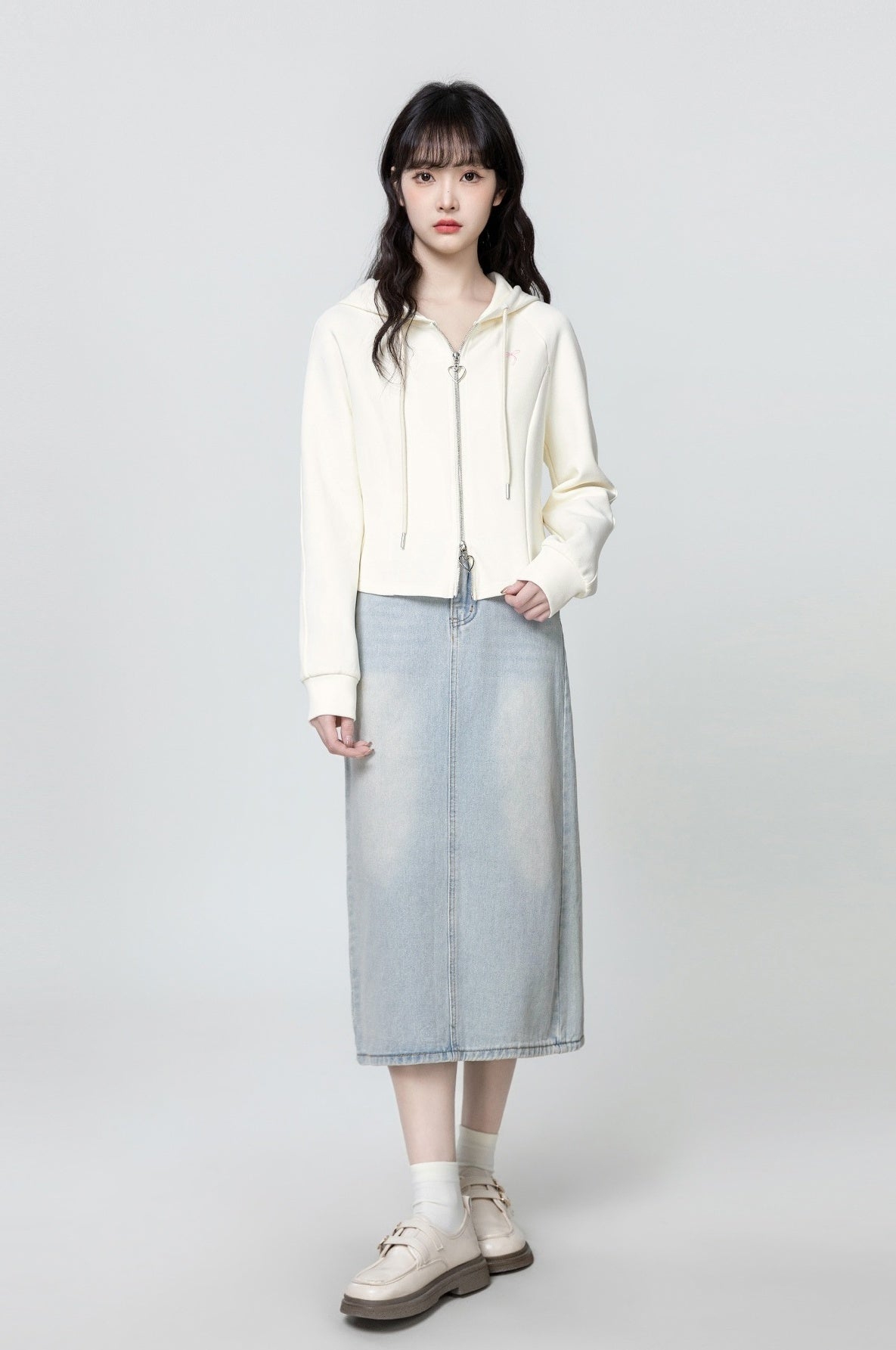 Apricot Hooded Jacket With Double Zippers