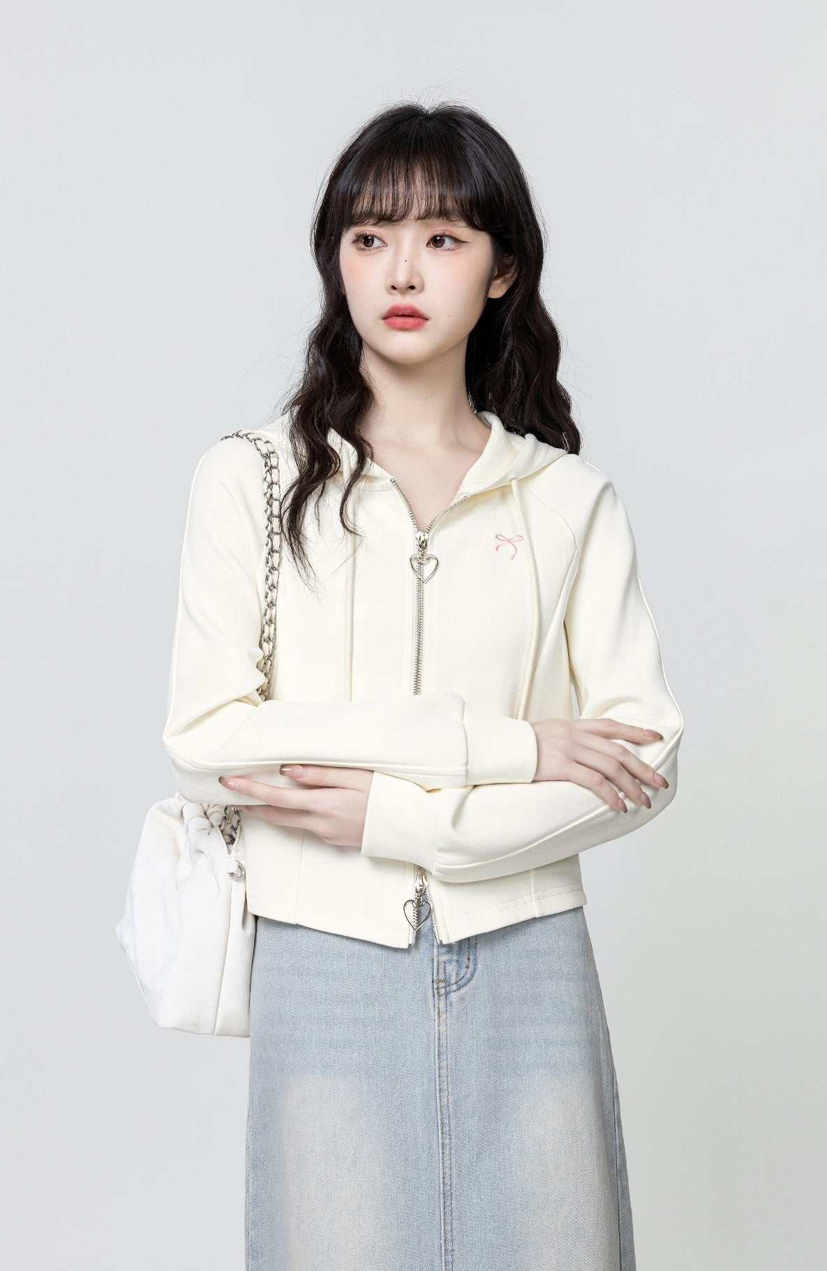 Apricot Hooded Jacket With Double Zippers