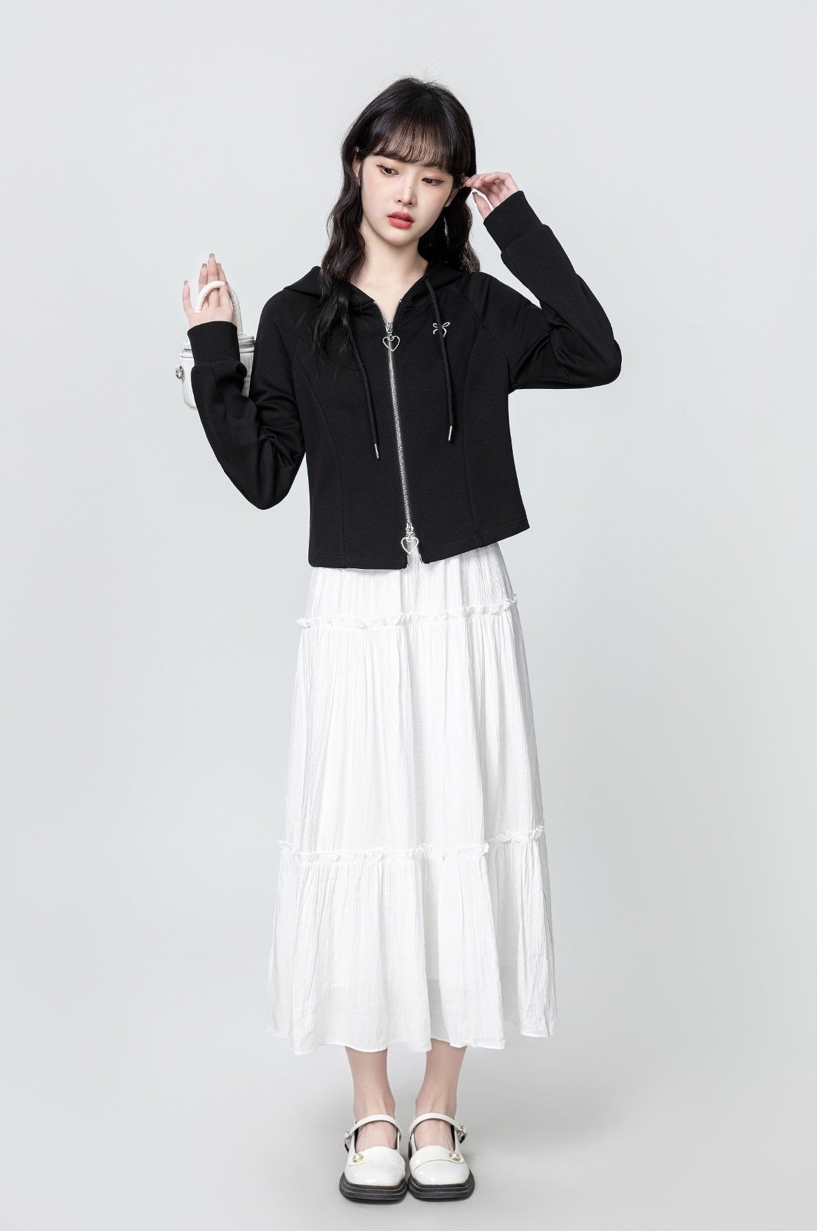 Apricot Hooded Jacket With Double Zippers