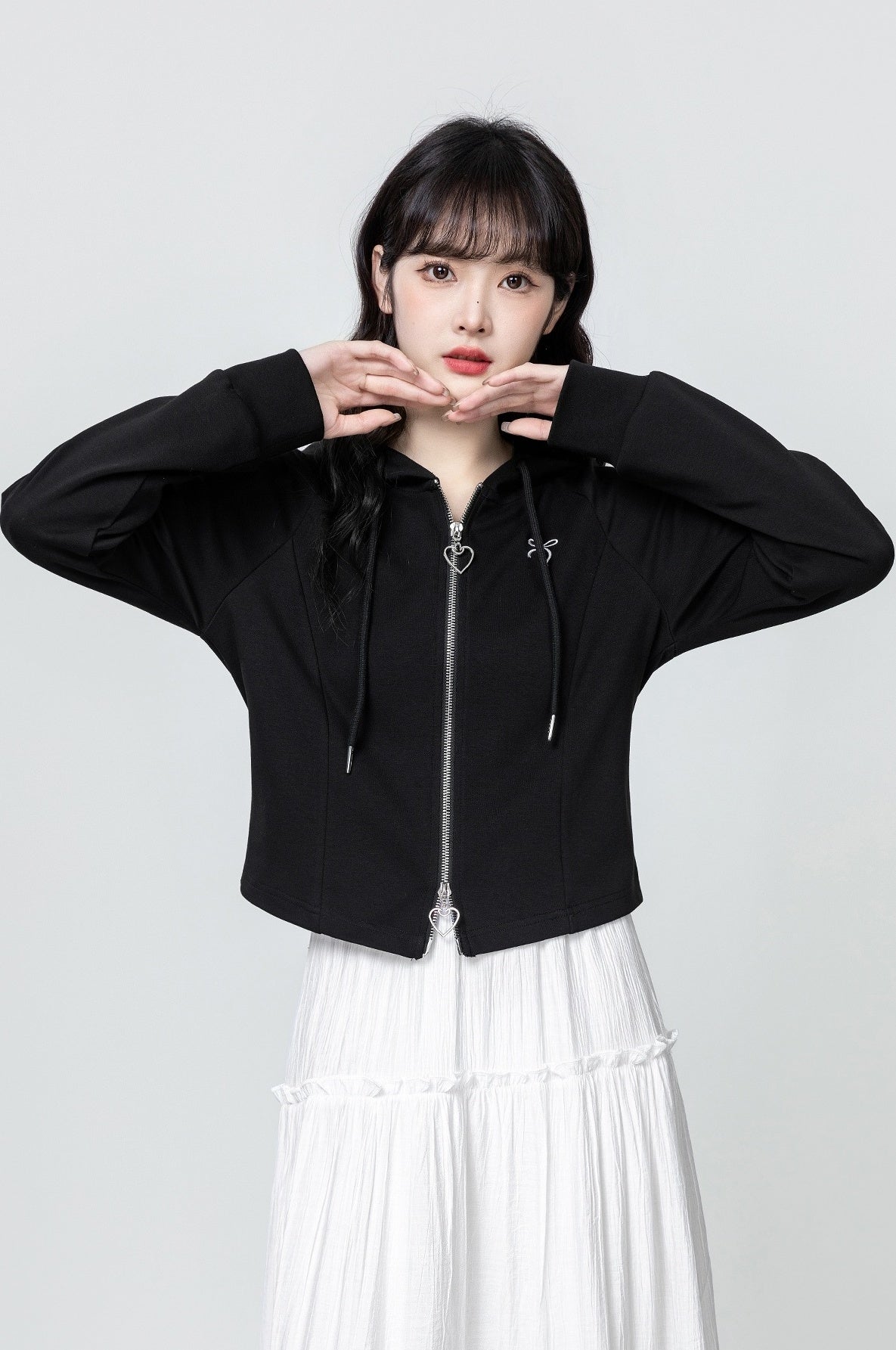 Apricot Hooded Jacket With Double Zippers
