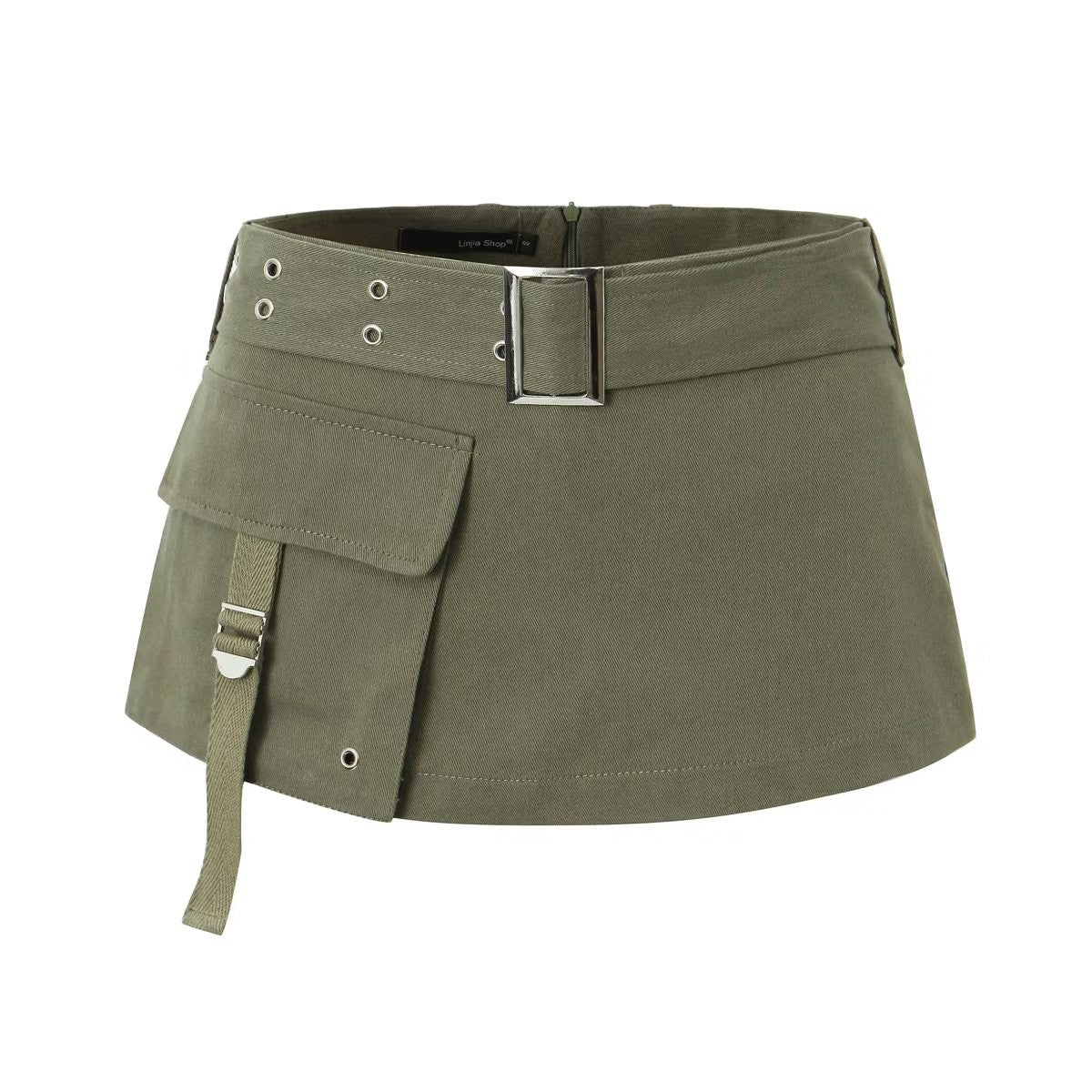 Army Green Belted Skirt