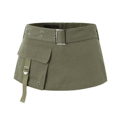 Army Green Belted Skirt